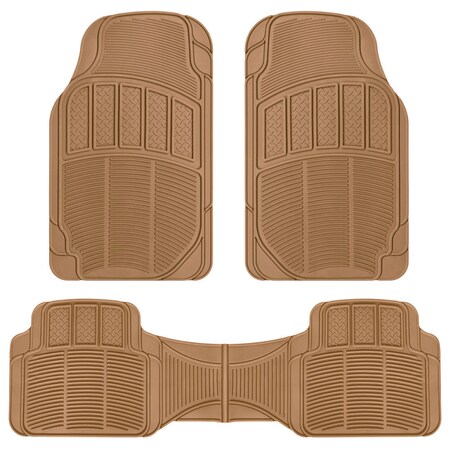 Bdk Rubber Car Floor Mats - 3Pc Heavy Duty Diamond Grid (Beige) MT-623-BG